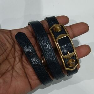 Balenciaga Black Leather Wrap Bracelet with Gold Tone Hardware
